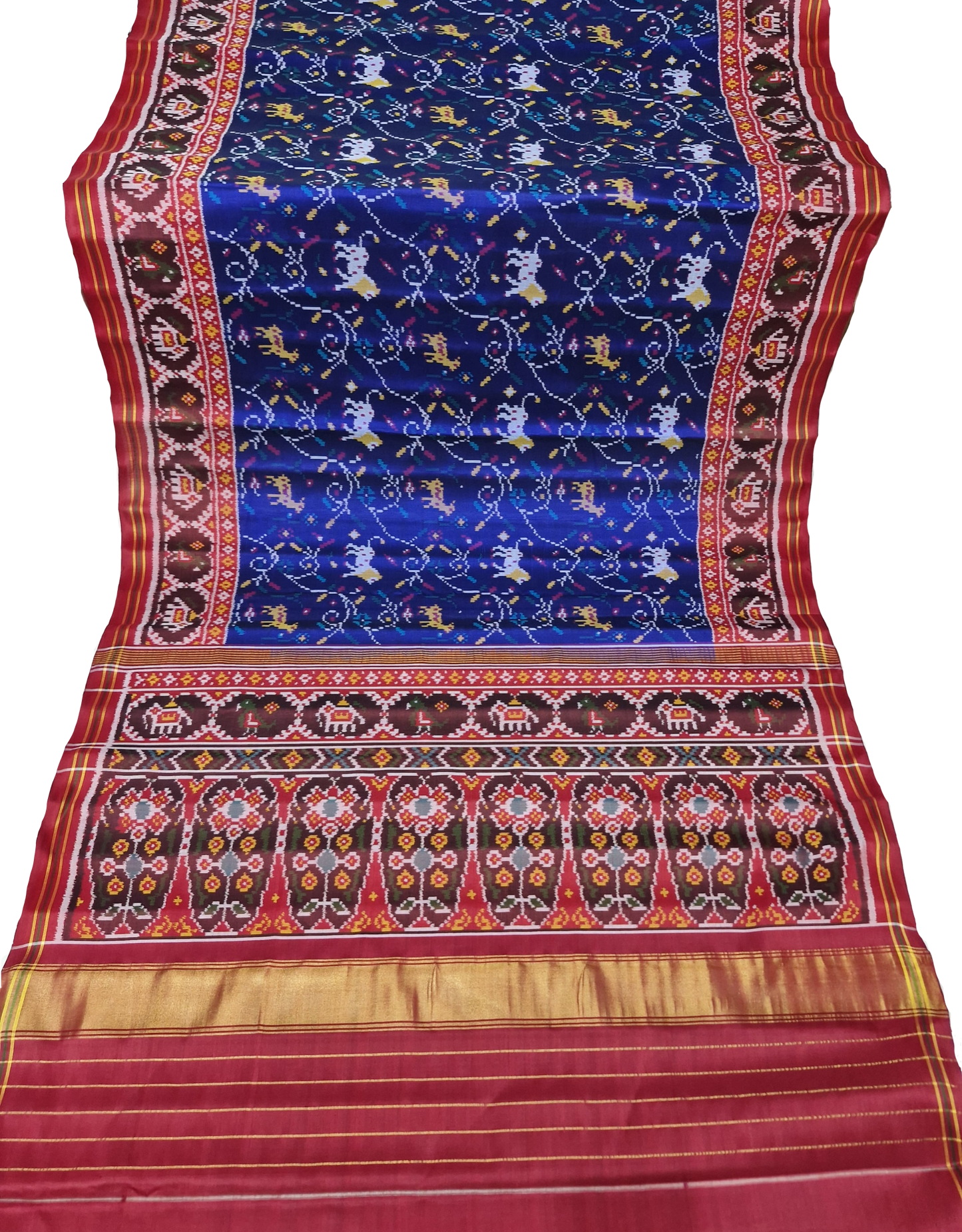 New Fancy Lion and deer with Blue Tal Patan Patola First Copy Semi Ikkat Patola Saree