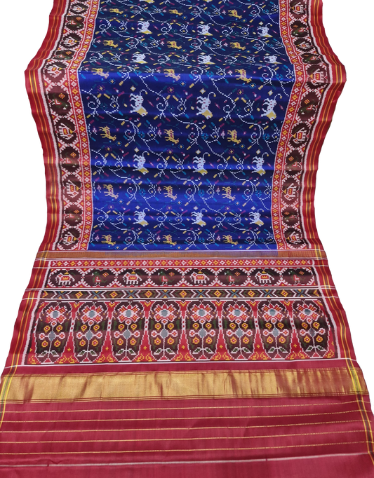New Fancy Lion and deer with Blue Tal Patan Patola First Copy Semi Ikkat Patola Saree