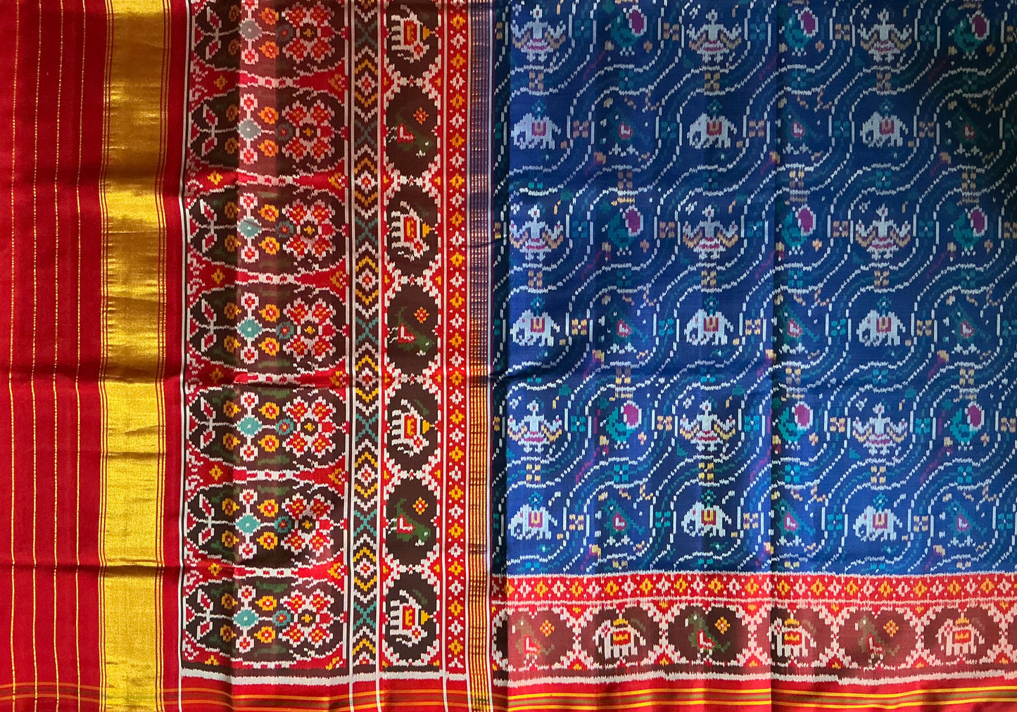 Cross Matlas in figures Patan Patola First Copy Semi Ikkat Patola Saree.
