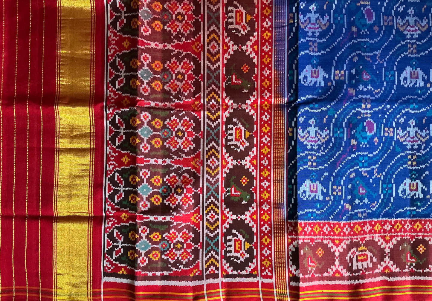Cross Matlas in figures Patan Patola First Copy Semi Ikkat Patola Saree.