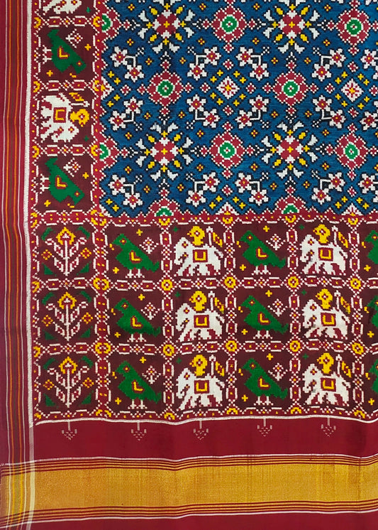 Blue Tal Navaratn Double Ikkat Silk Patola Saree