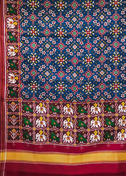 Blue Tal Navaratn Double Ikkat Silk Patola Saree