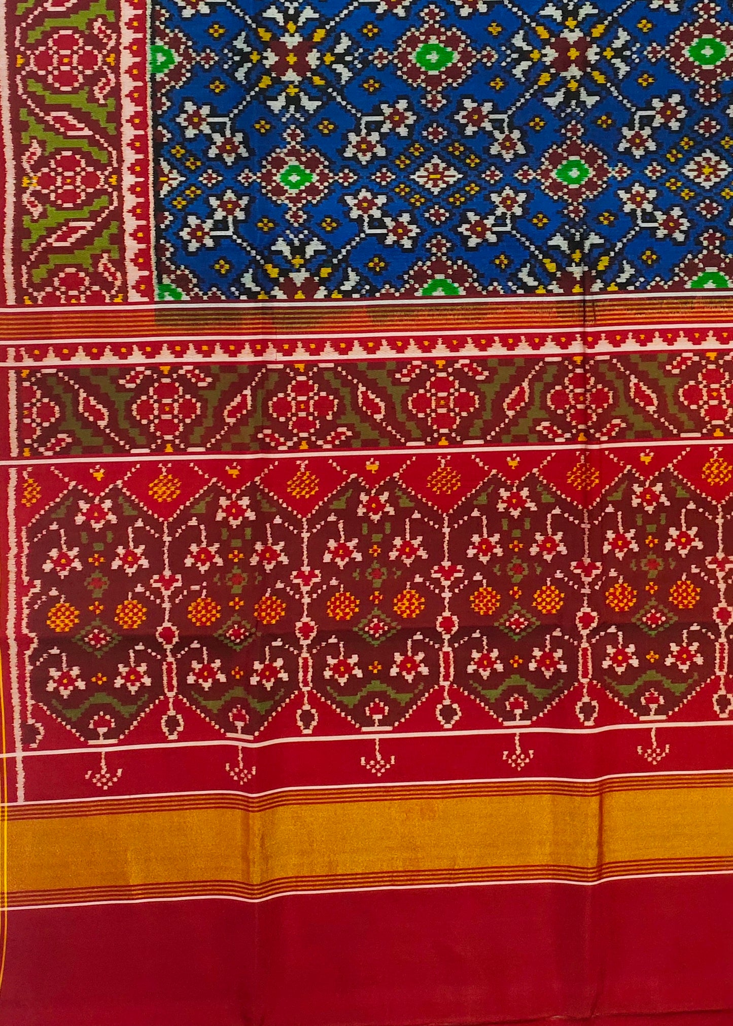 Navaratan Blue Tal Patan Patola First Copy Semi Ikkat Patola Saree