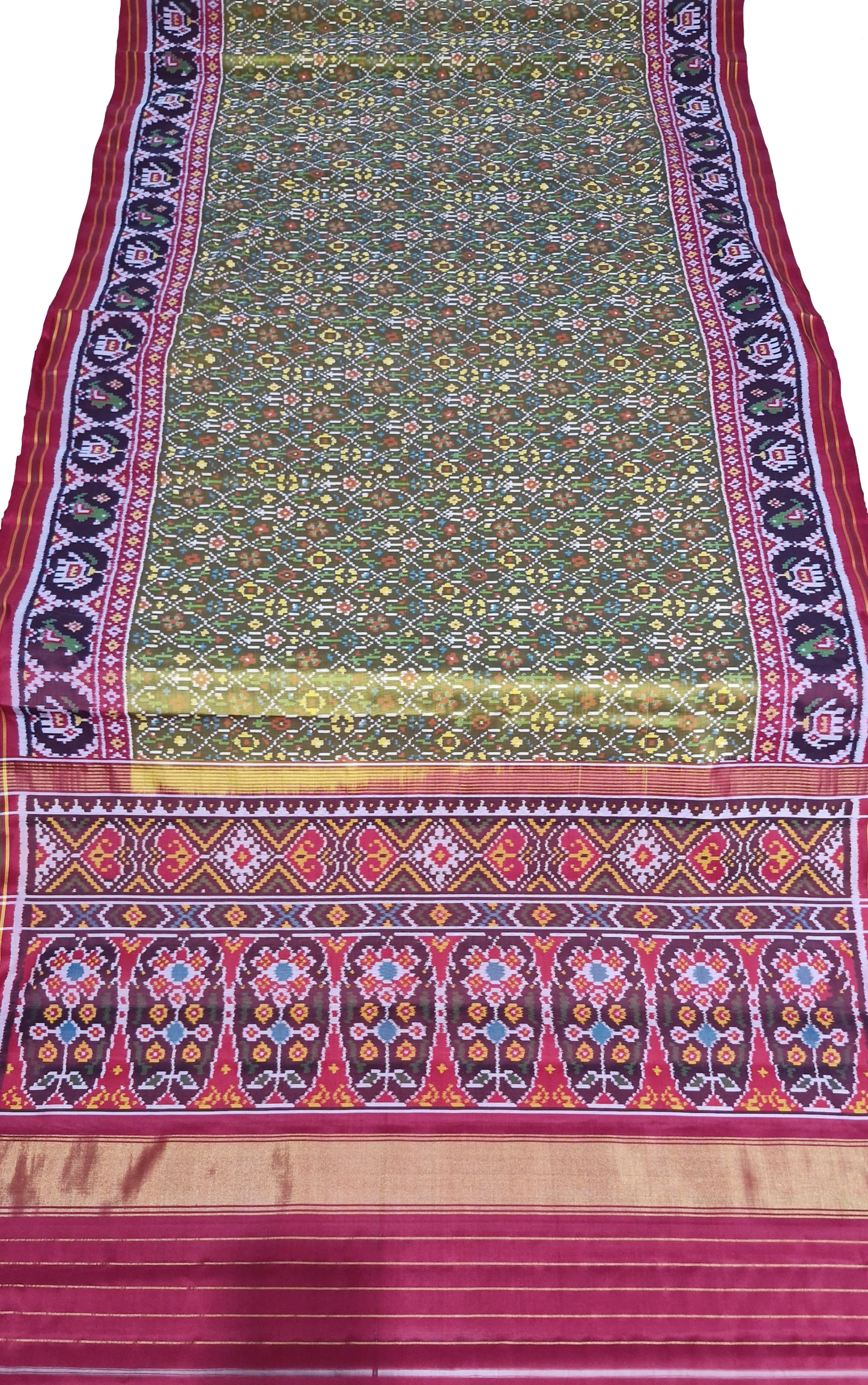 New Brand Green Tal flower design patan patola first copy semi ikkat silk saree