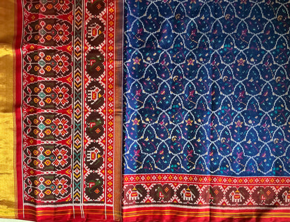 New fancy blue colour Patan Patola First Copy Semi Ikkat Patola Saree