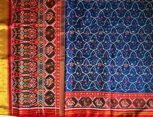 New fancy blue colour Patan Patola First Copy Semi Ikkat Patola Saree