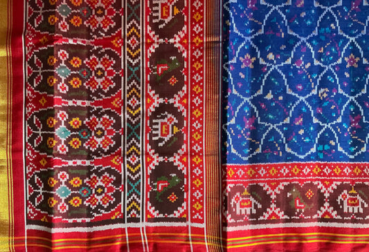 New fancy blue colour Patan Patola First Copy Semi Ikkat Patola Saree