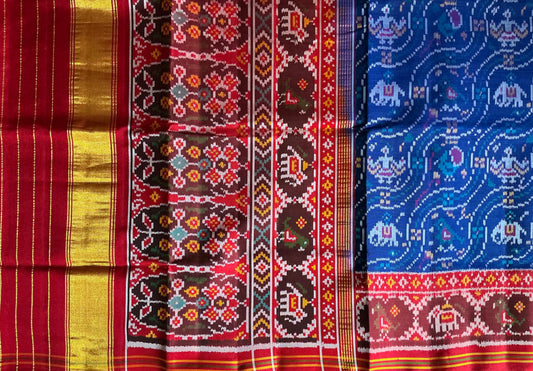 Cross Matlas in figures Patan Patola First Copy Semi Ikkat Patola Saree.