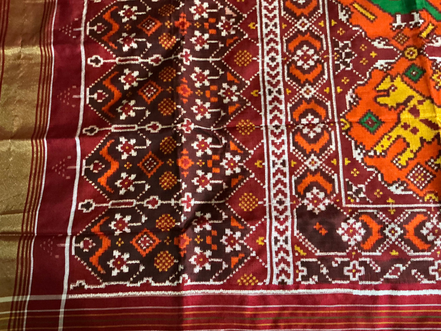 Original Double Ikkat Silk Patola Saree,with Orange colour Tal.