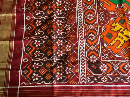 Original Double Ikkat Silk Patola Saree,with Orange colour Tal.