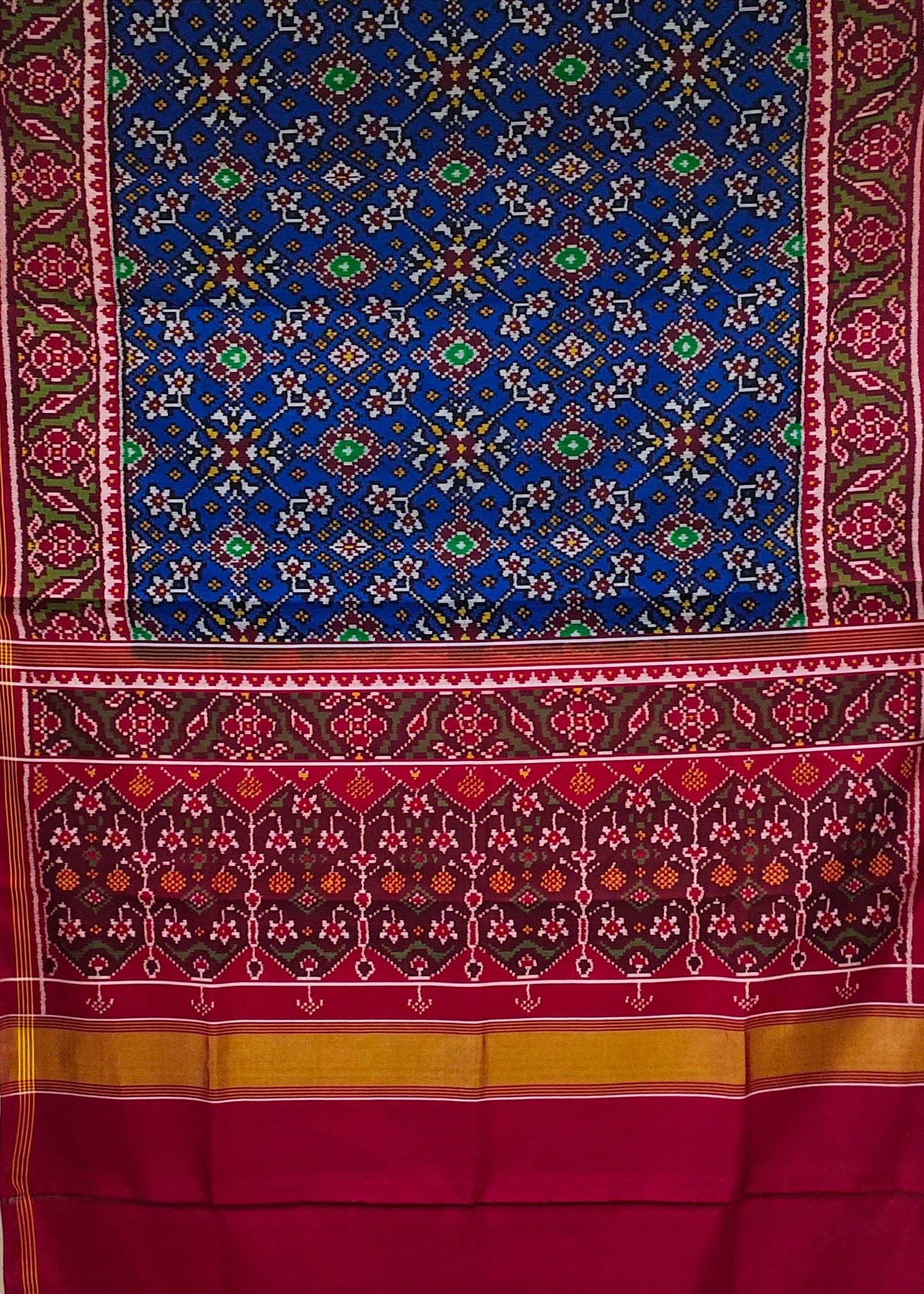 Navaratan Blue Tal Patan Patola First Copy Semi Ikkat Patola Saree