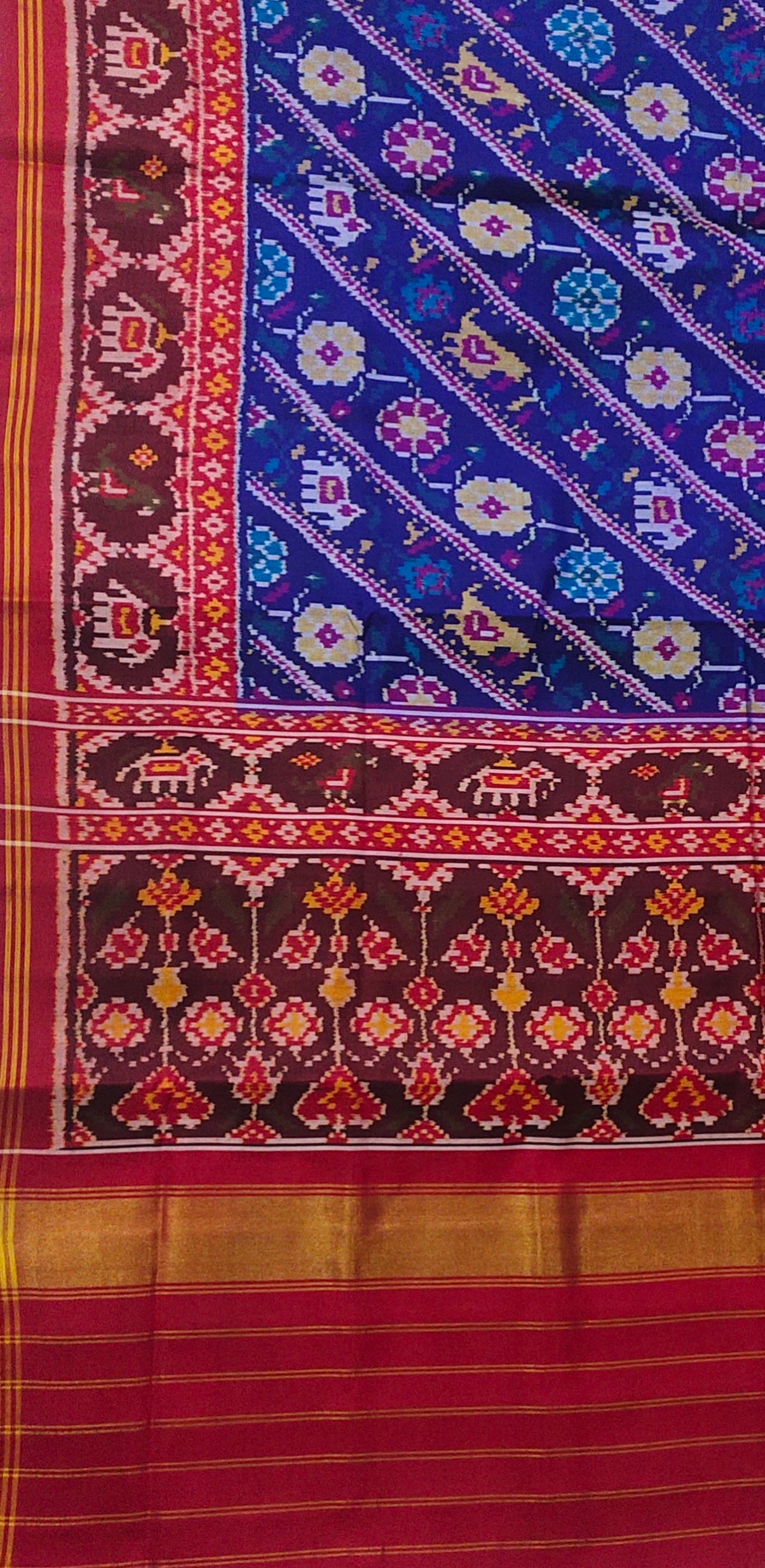 New Cross Figure, Blue Colour Patan Patola first copy Semi Ikkat Patola Saree