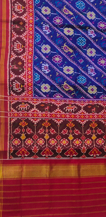 New Cross Figure, Blue Colour Patan Patola first copy Semi Ikkat Patola Saree