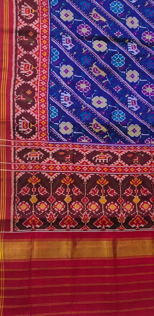 New Cross Figure, Blue Colour Patan Patola first copy Semi Ikkat Patola Saree