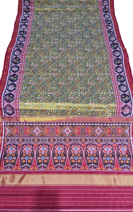 New Brand Green Tal flower design patan patola first copy semi ikkat silk saree