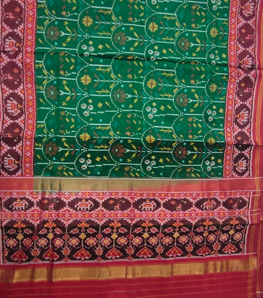 New fancy flower green tal Patan Patola First Copy Semi Ikkat Patola Saree