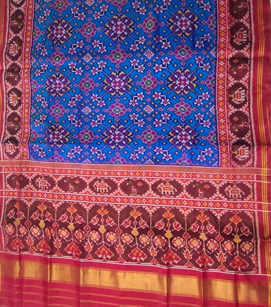 Blue tal Navaratan Patan Patola First Copy Semi Ikkat Patola Saree