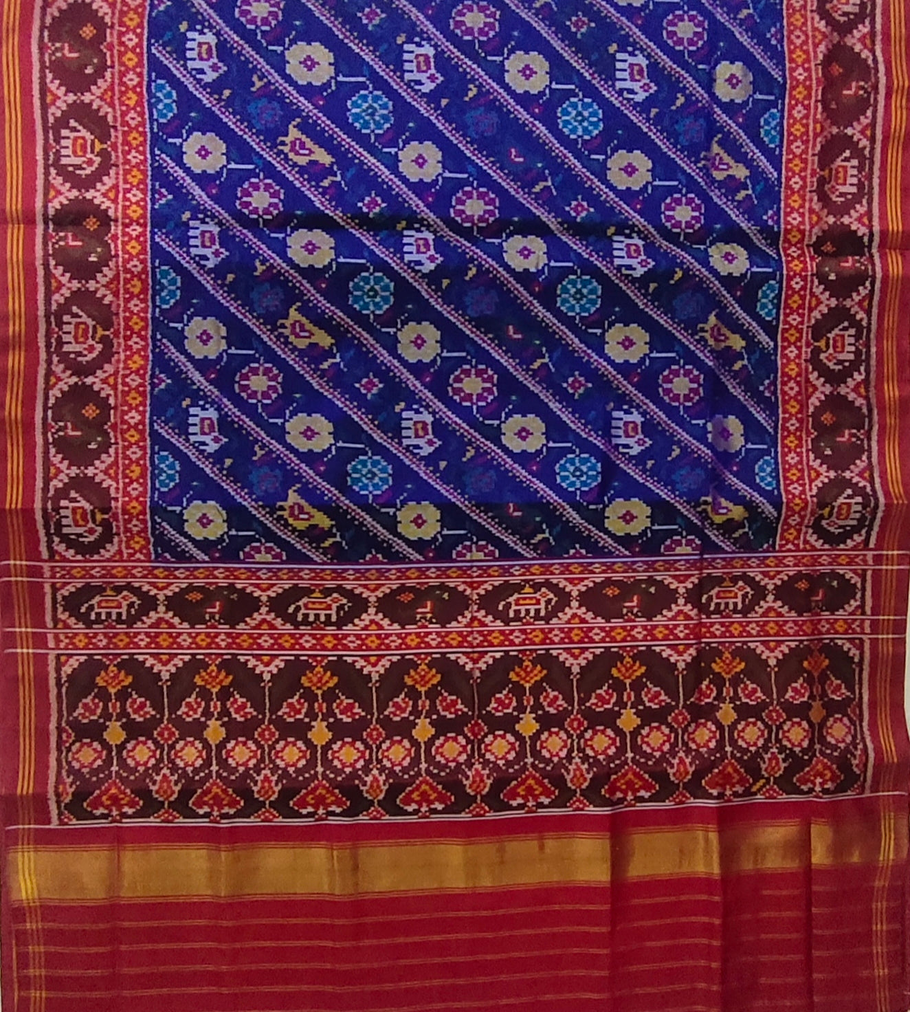 New Cross Figure, Blue Colour Patan Patola first copy Semi Ikkat Patola Saree