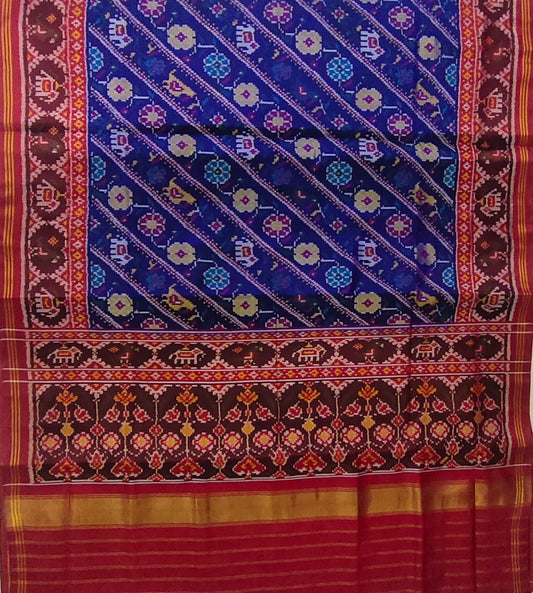 New Cross Figure, Blue Colour Patan Patola first copy Semi Ikkat Patola Saree